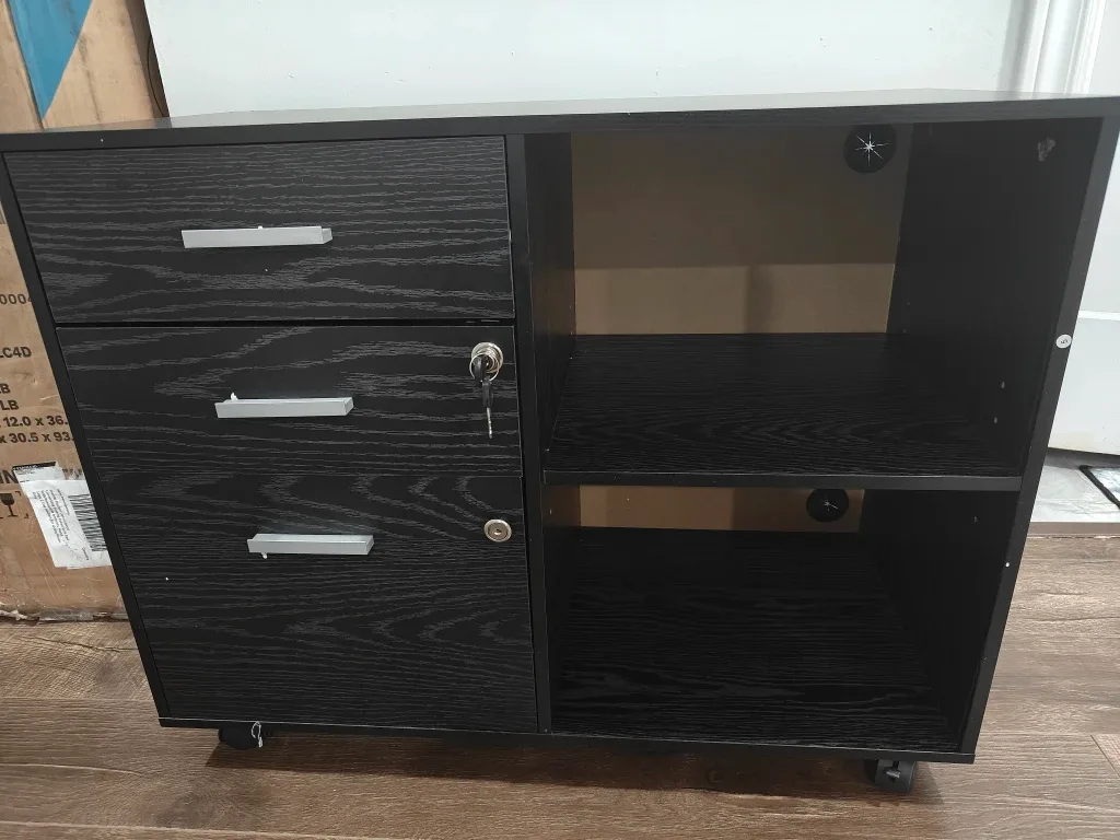 Black Wood Filing Cabinet with Lockable Drawers image indicator(10)
