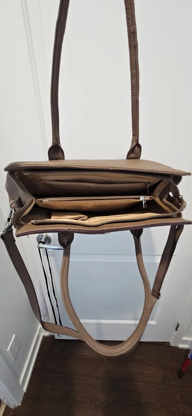 Brown Taupe handbag with shoulder strap image indicator(5)