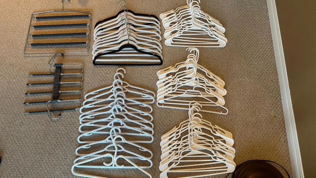 Variety of Clothes Hangers 50 single and 2 set for pants