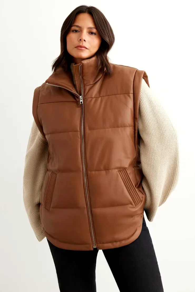 Dynamite Brown Faux Leather Puffer Vest - Size M/L image indicator(2)