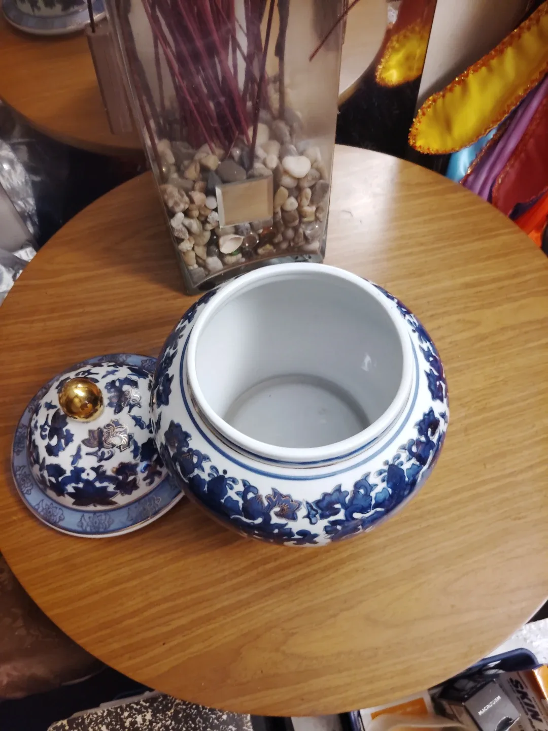 Blue & White Floral Ceramic Jar with Lid thumbnail