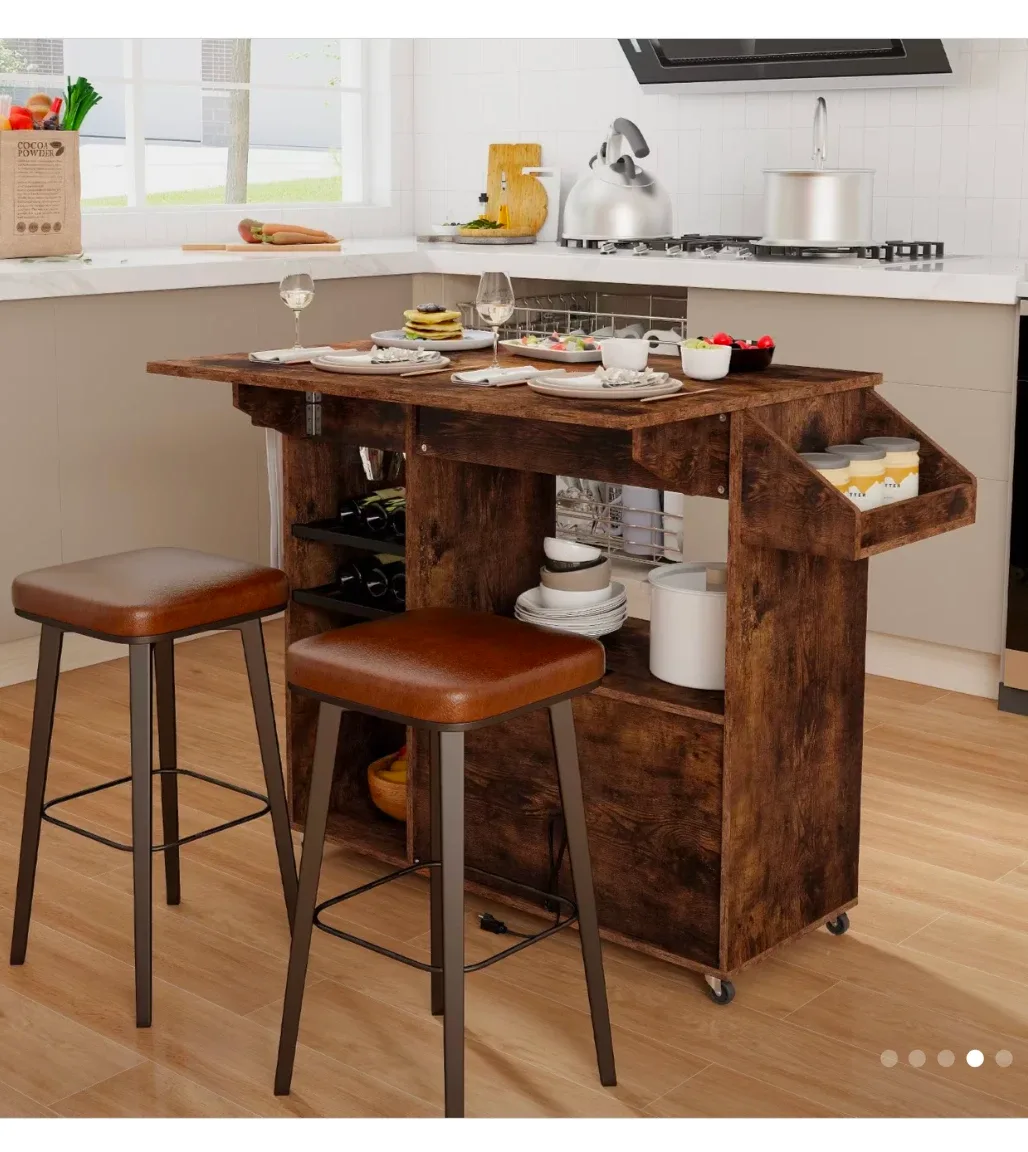 Drop Leaf Kitchen Island with Power Outlets