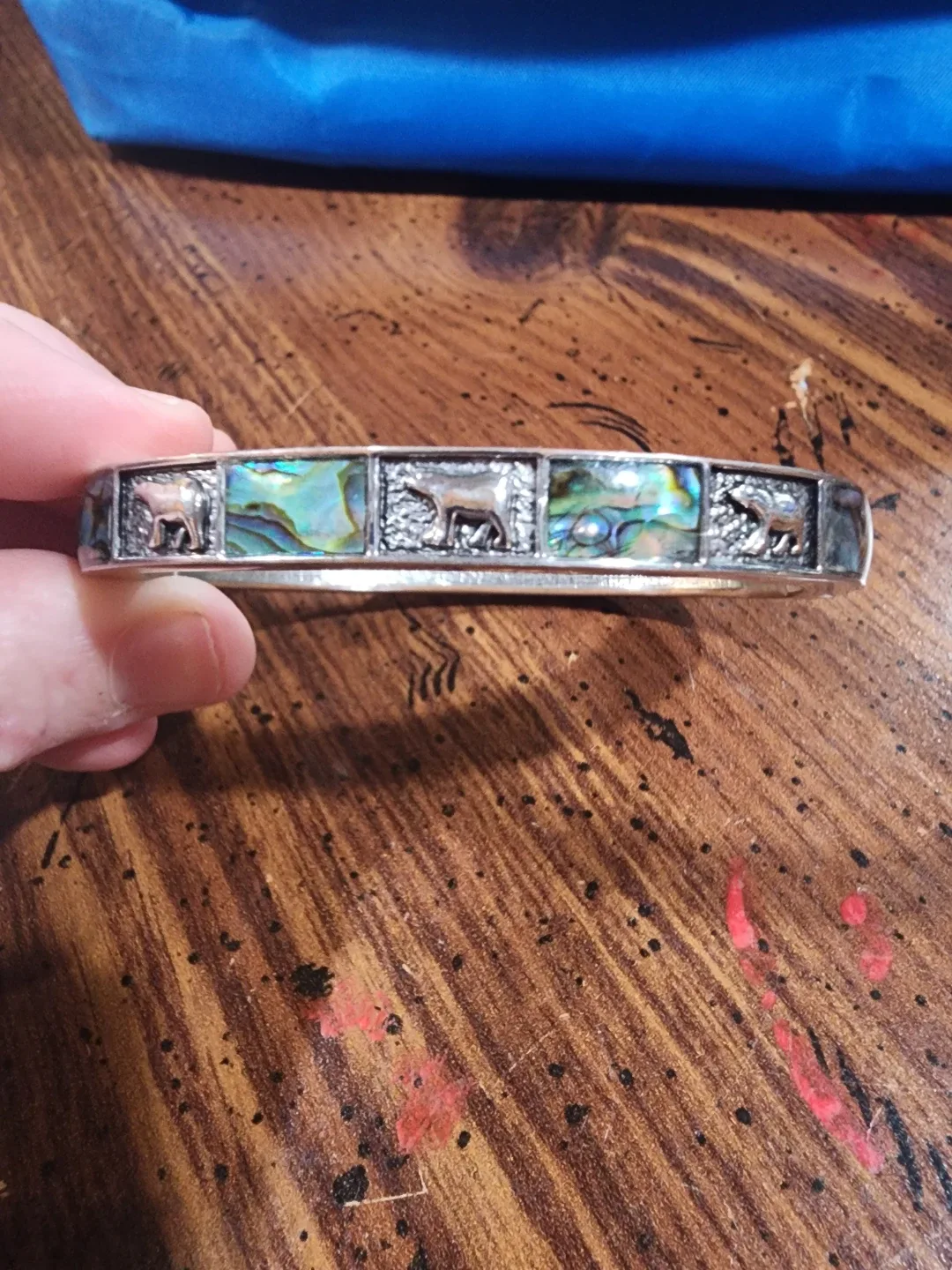 Abalone & Sterling Silver Animal (bear) Bangle Bracelet