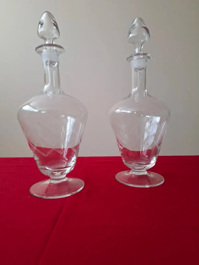 Pair of Vintage Etched Glass Decanters image indicator(2)