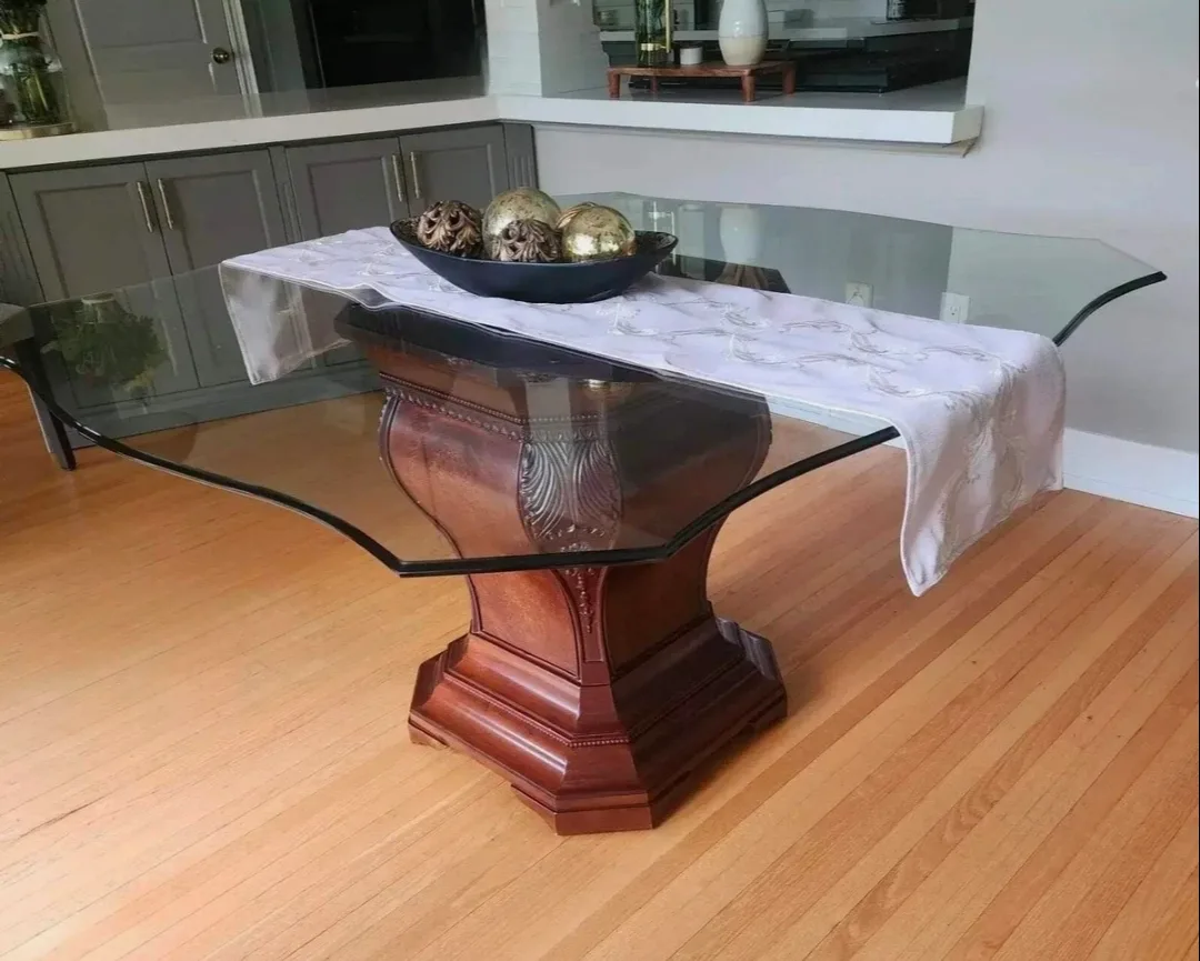 Glass Top Dining Table with Wood Base image indicator(5)