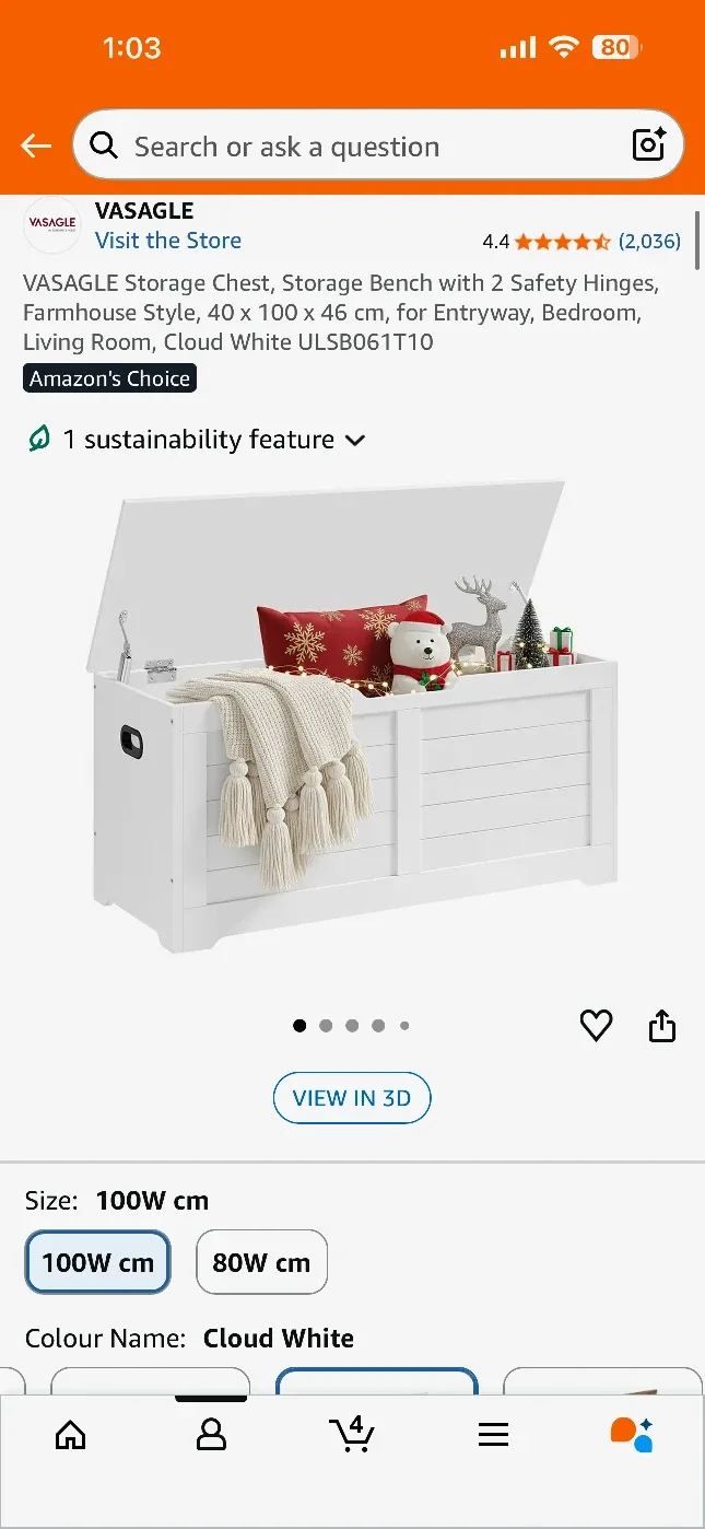 VASAGLE Storage Chest, 100W cm, Cloud White