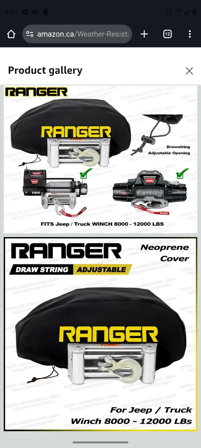 New Ranger Winch Neoprene Cover 8000-12000 LBS image indicator(8)