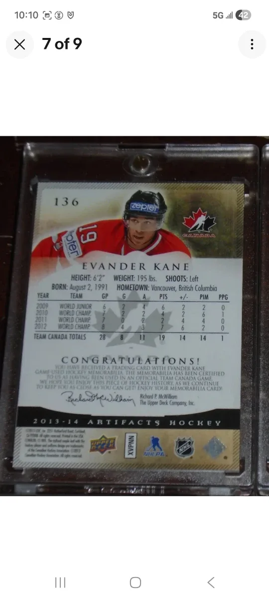 Evander Kane, Upper Deck Artifacts, Gold Hockey Card image indicator(5)