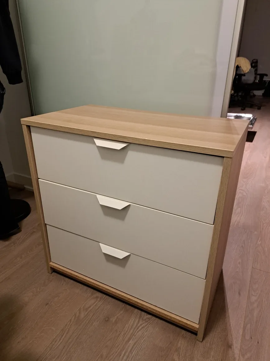 3-Drawer Dresser - Light Wood & White