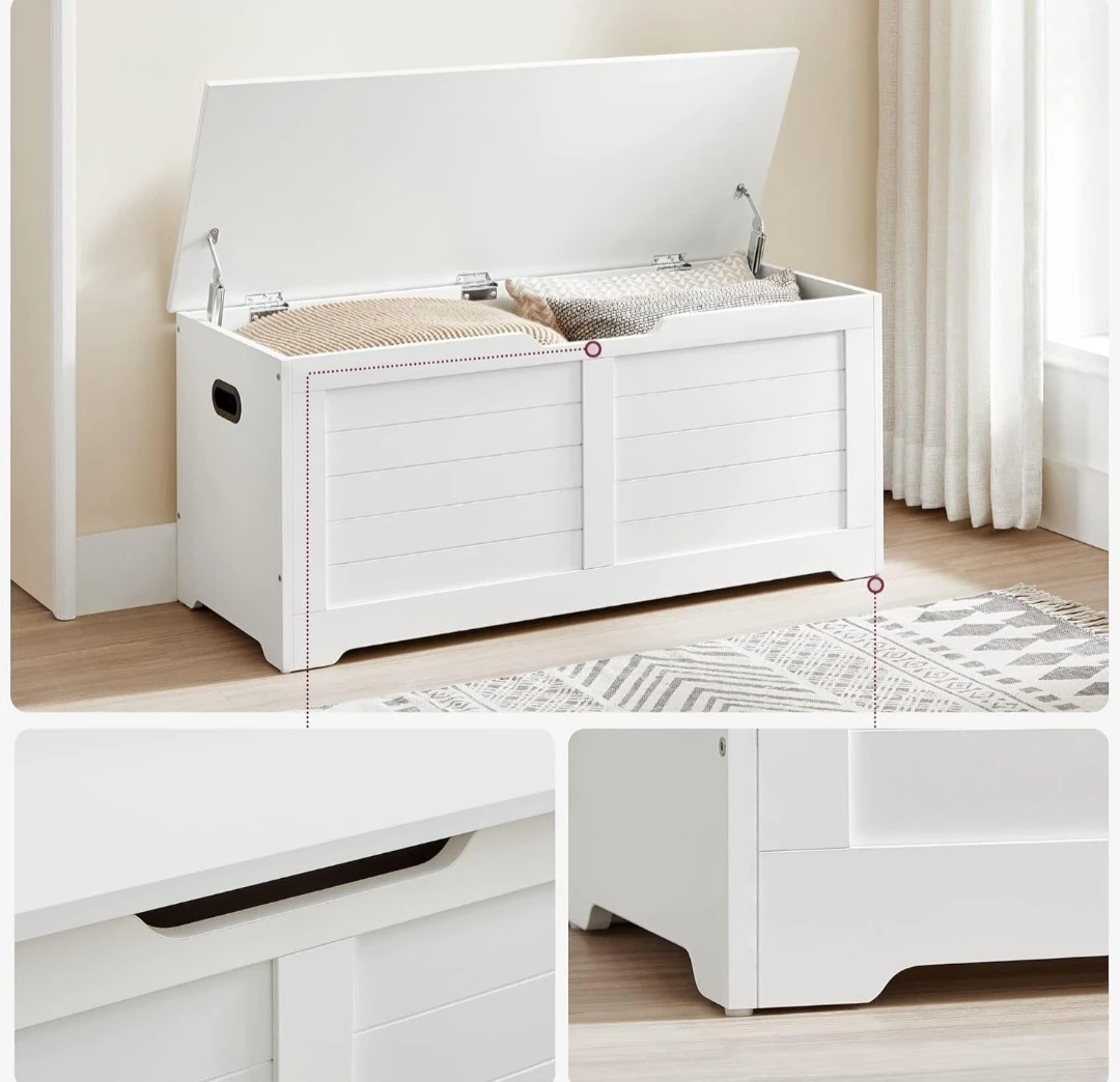 White Wood Storage Chest Bench 39.4"x15.7"x18.1"