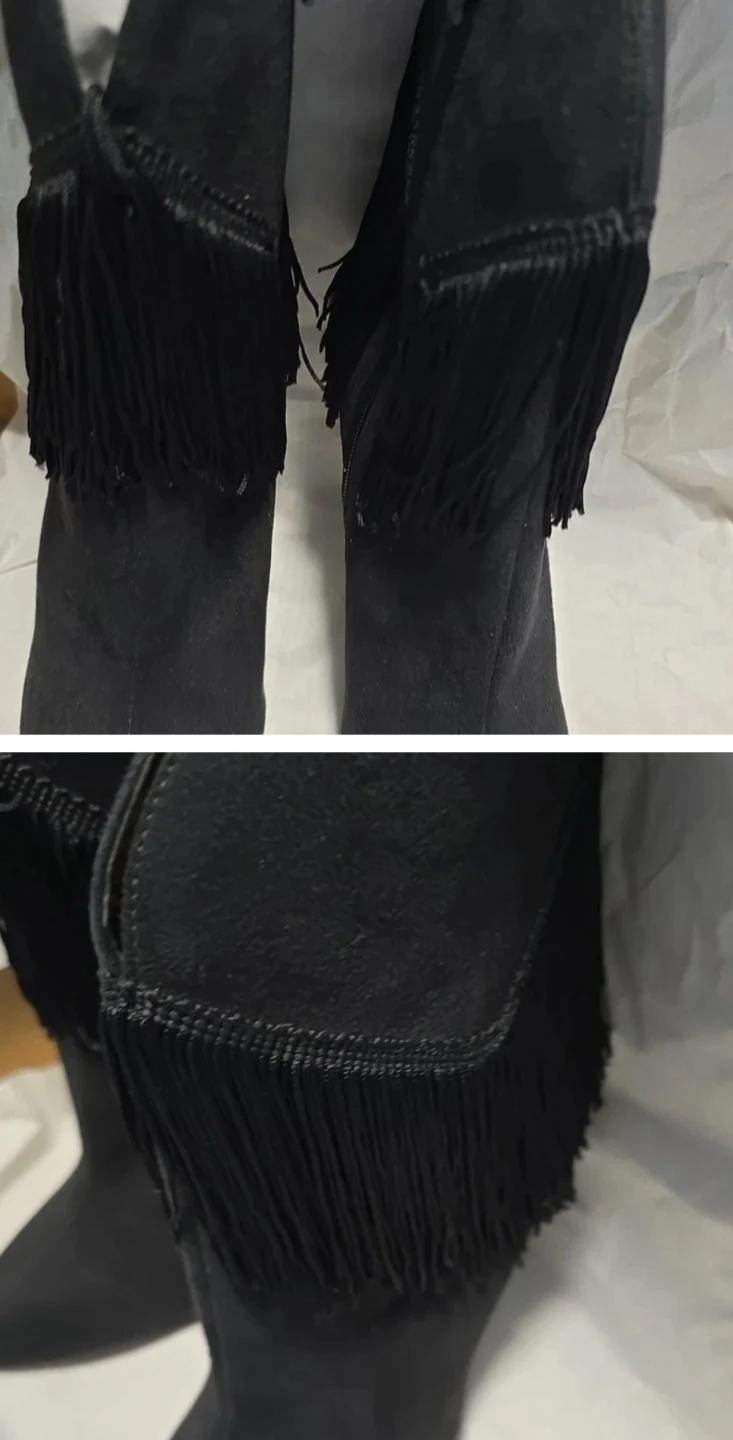 Nina New York Black Fringe Boots - Size 6M