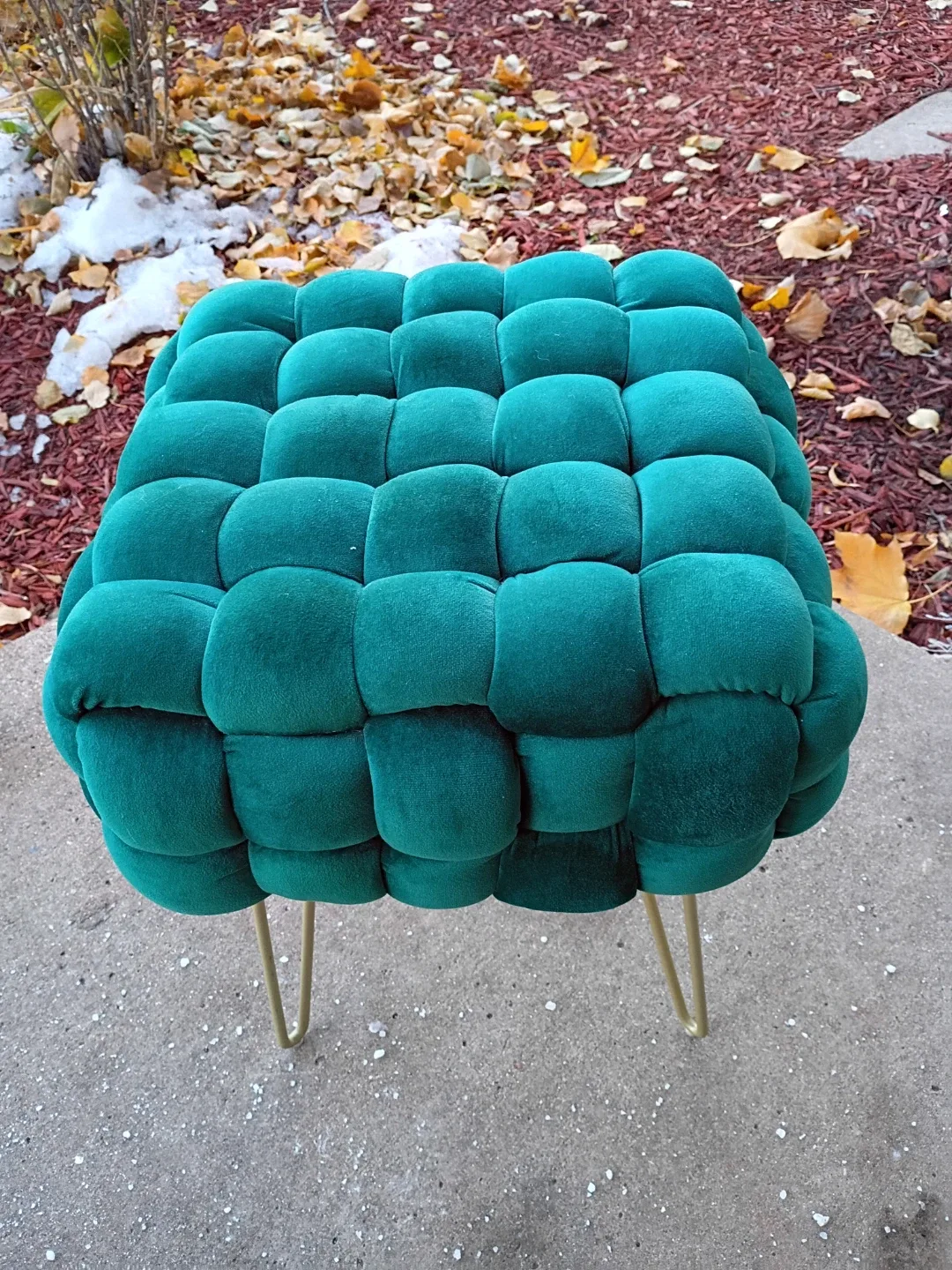 Emerald Green Velvet Tufted Ottoman Foot Stool
