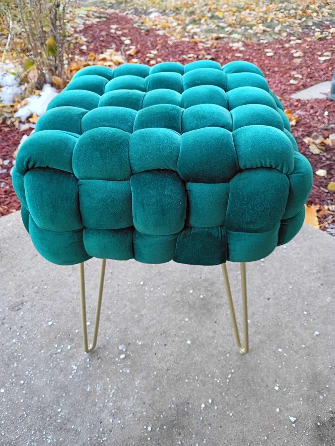 Emerald Green Velvet Tufted Ottoman Foot Stool - photo 2