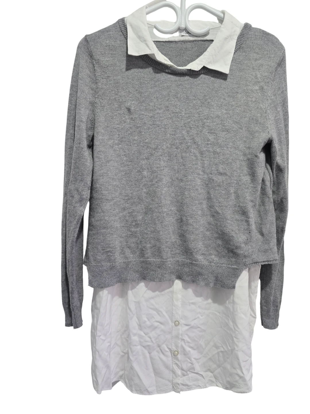 Grey Sweater with White Shirt Detail - photo 2