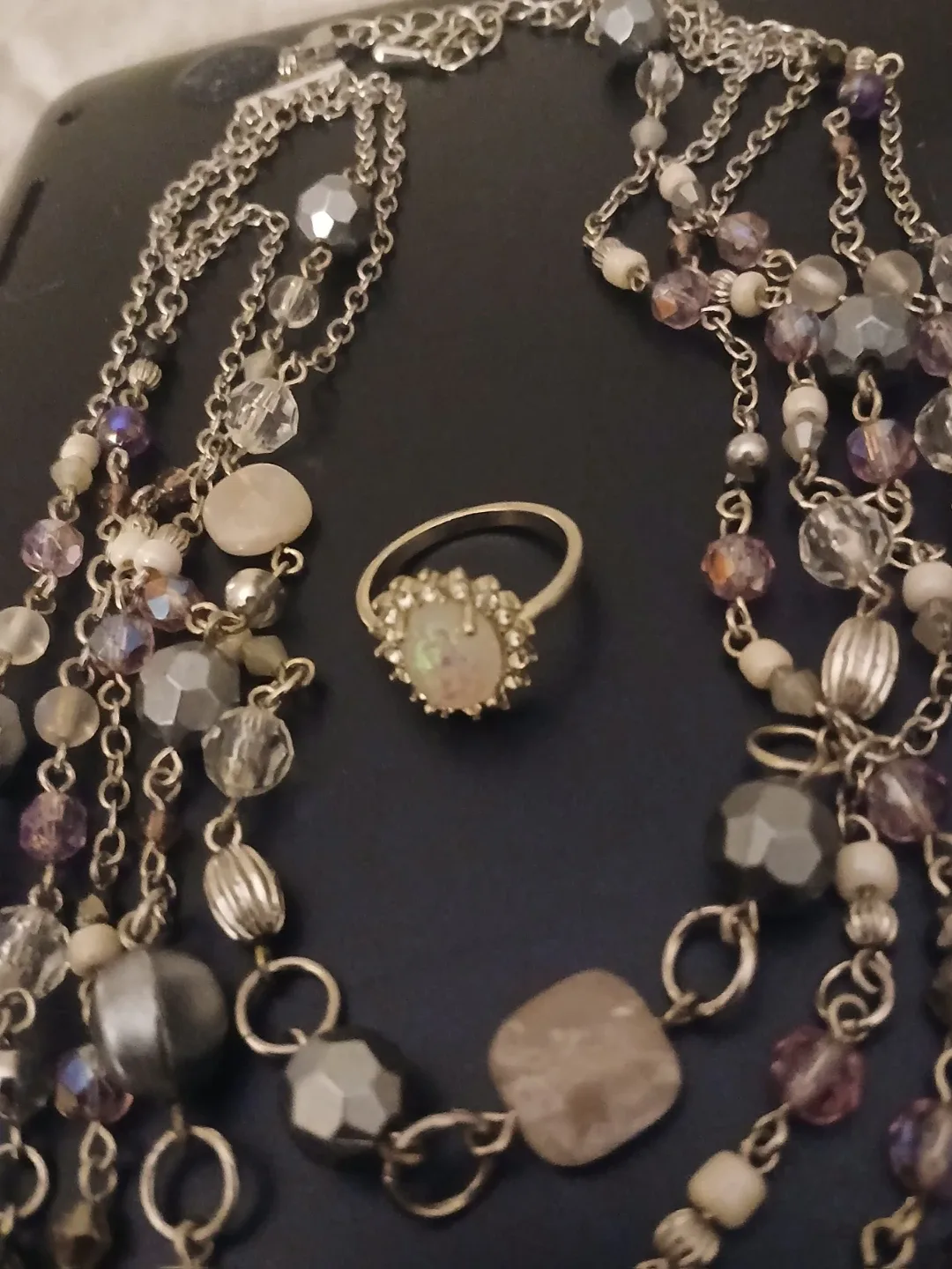 VINTAGE LIA SOPHIA 5 STRAND NECKLACE/RING SET thumbnail