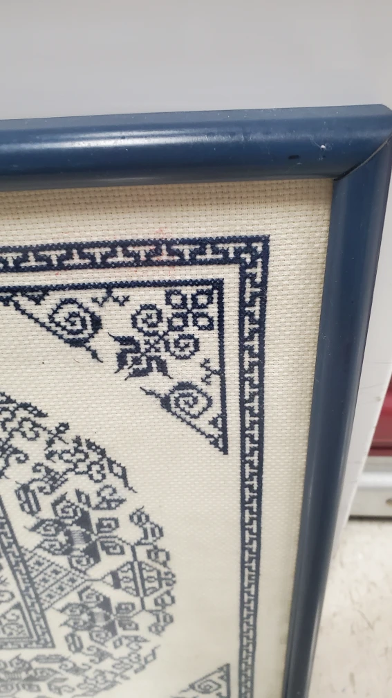 Framed Cross Stitch Art - Blue Oriental Design - photo 4
