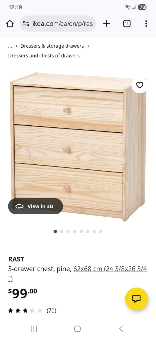 Ikea rast 3 drawer dresser real wood image indicator(10)