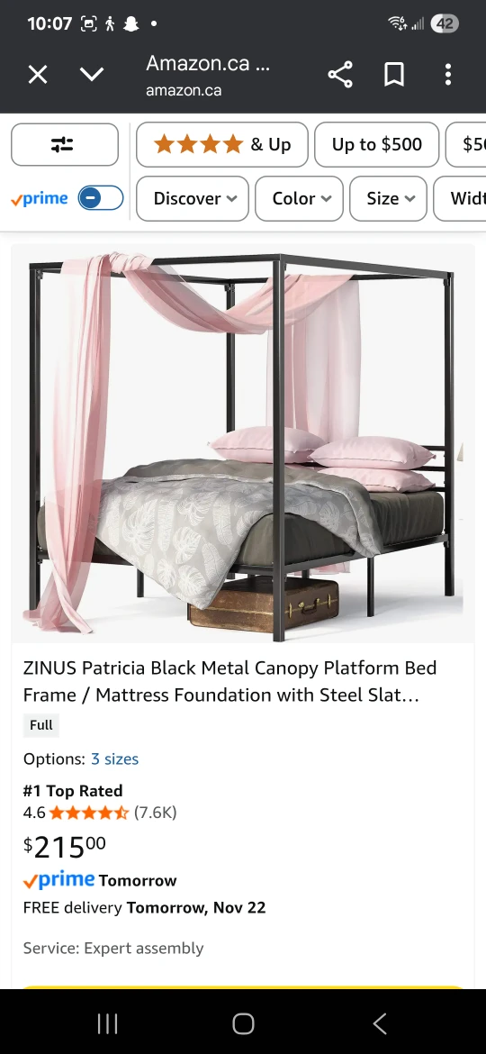 Black Metal Canopy Bed Frame  Queen