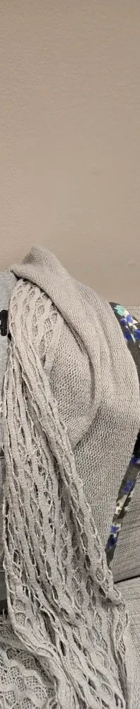 Grey Knit Scarf with Fringe