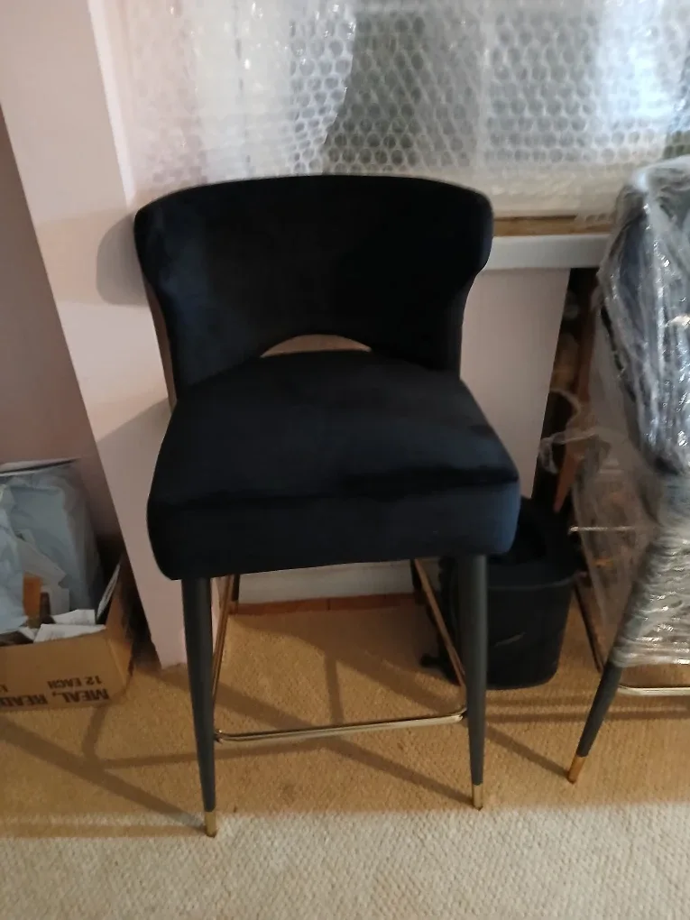 Black Velvet Bar Stool with Gold Accents image indicator(2)