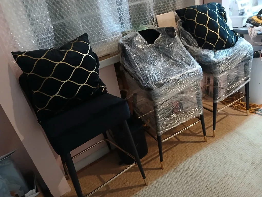 Black Velvet Bar Stool with Gold Accents image indicator(3)