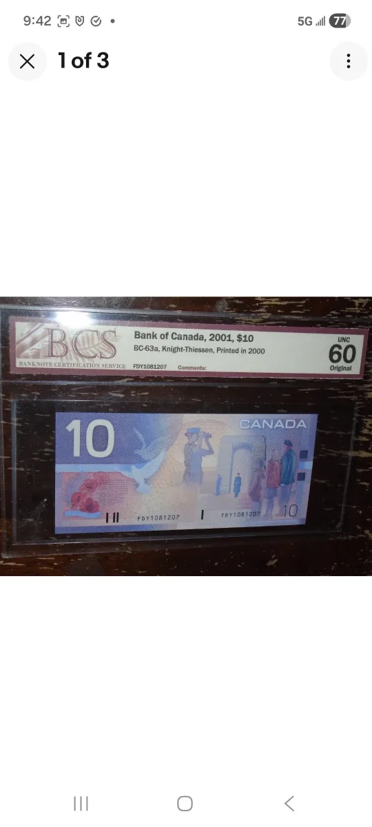 Bank of Canada 2001 $10 Bill/FDY/Knight-Thiessen/BCS