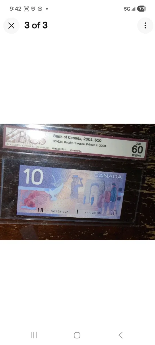 Bank of Canada 2001 $10 Bill/FDY/Knight-Thiessen/BCS image indicator(3)
