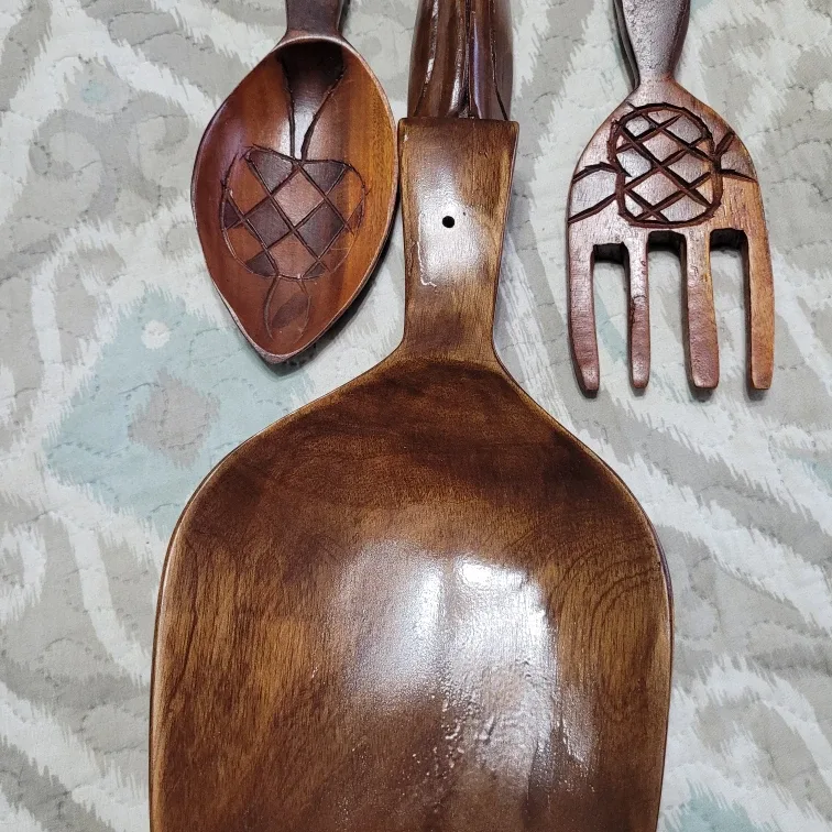 Wooden Fork Spoon Decor 17 1/2" Fork Spoon Set & Large 39" Spoon image indicator(7)