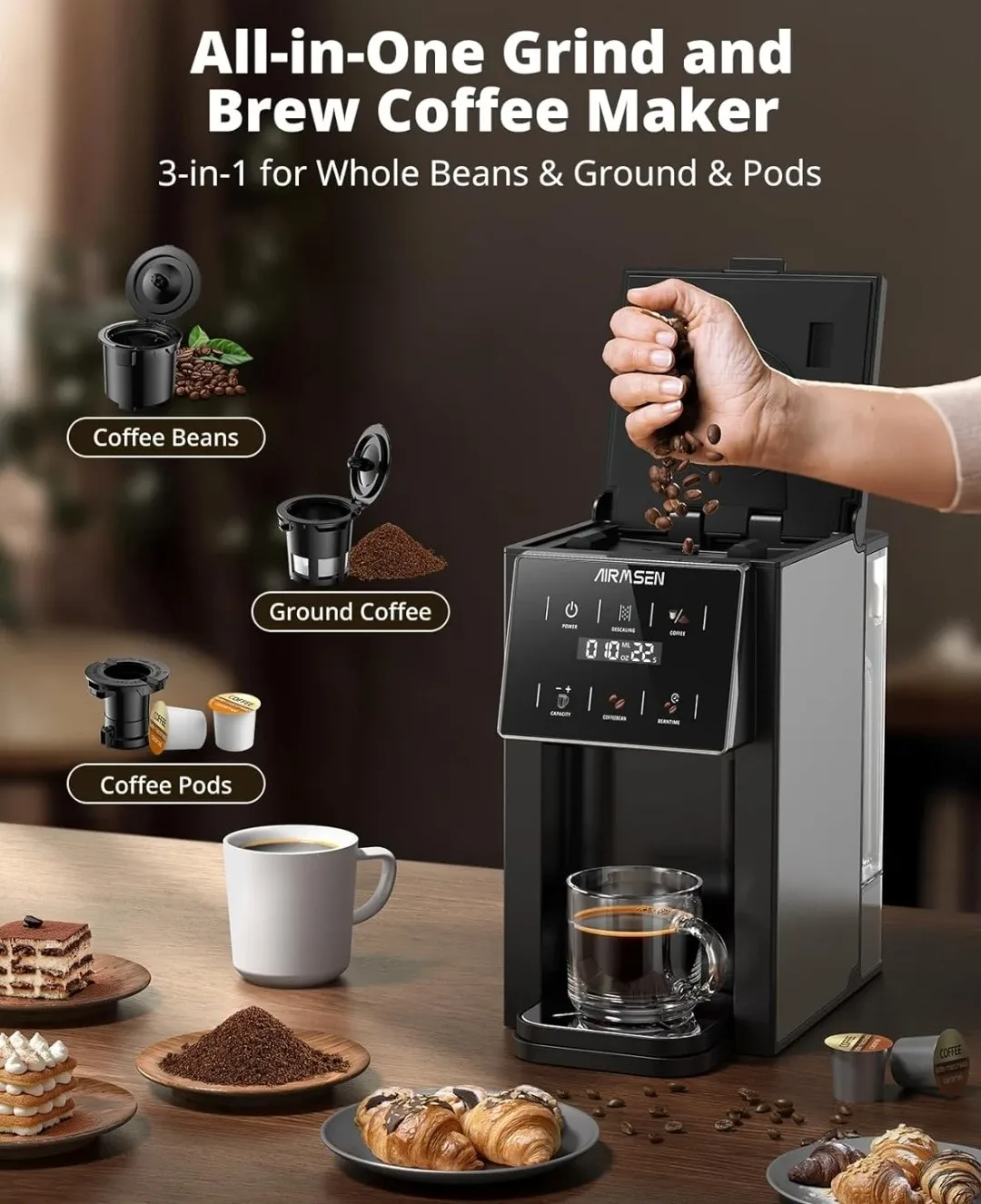 Airmsen Coffee Maker - Pod & Ground Compatible image indicator(7)