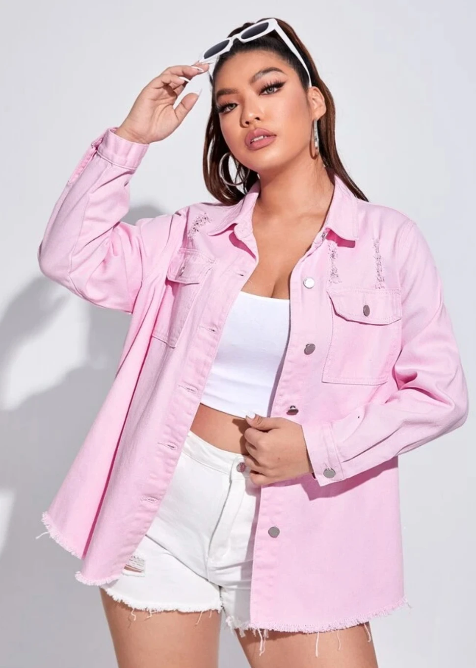 Pink Denim Jacket from  SHEIN