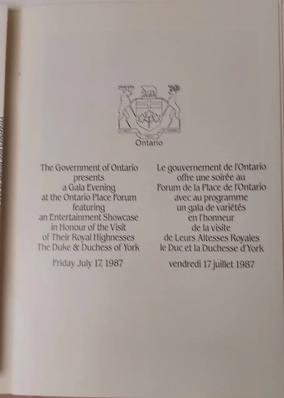 Ontario Gala Evening Program - July 1987