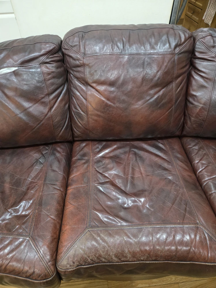 Used Brown Leather Sofa - Some Wear - photo 2
