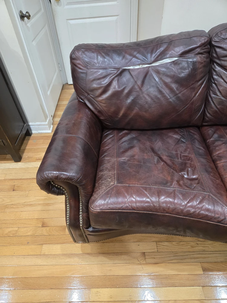 Used Brown Leather Sofa - Some Wear - photo 3