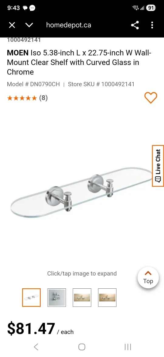 Moen Iso Glass Shelf, Chrome Finish image indicator(2)