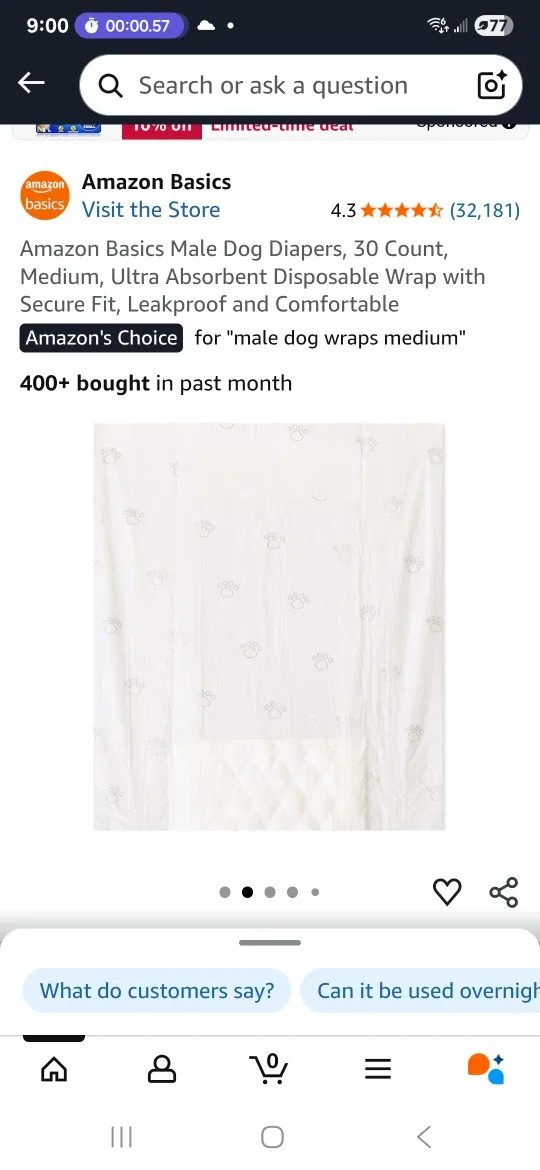 Amazon Basics Male Dog Diapers, 30 + 23 Diapers image indicator(2)
