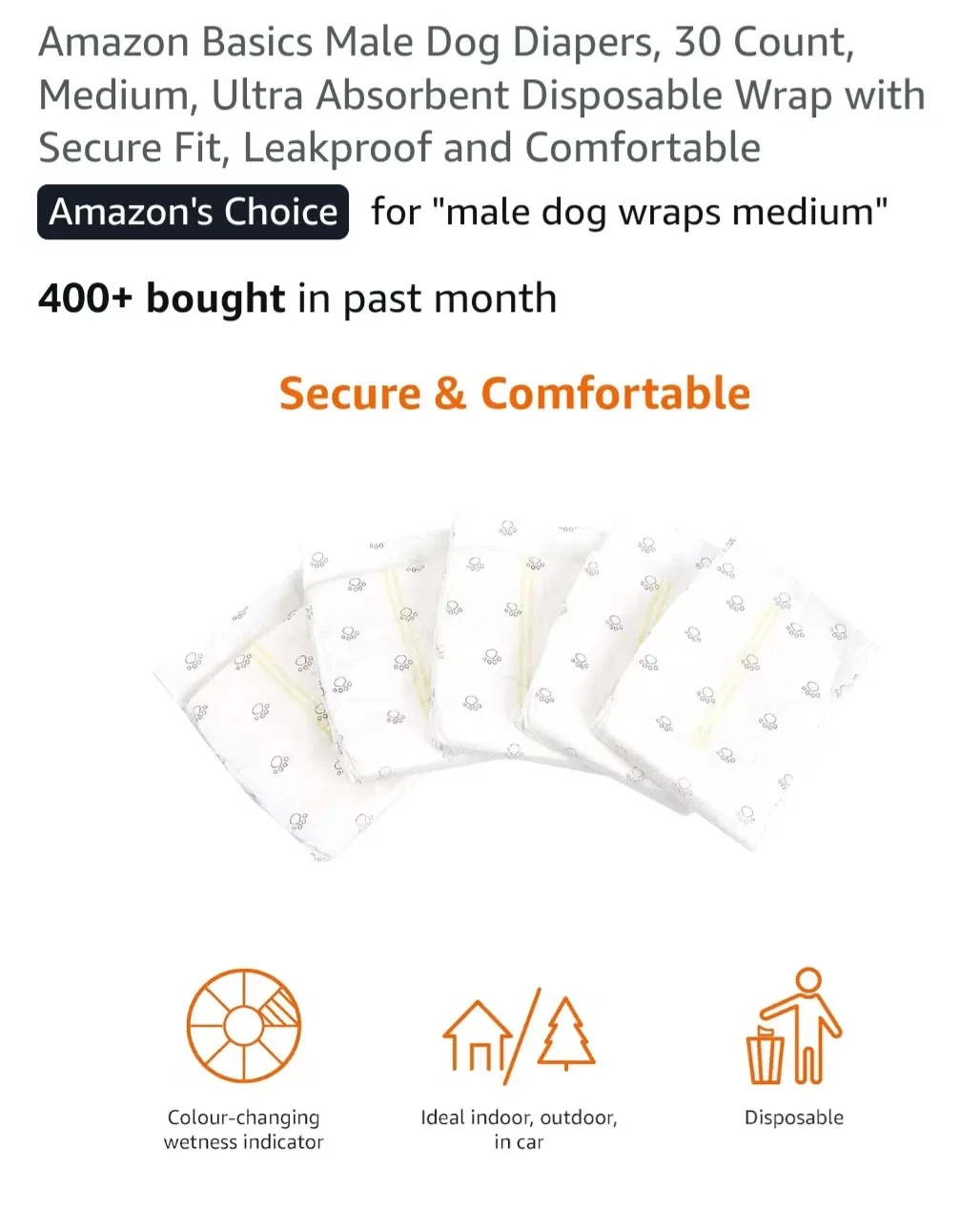 Amazon Basics Male Dog Diapers, 30 + 23 Diapers image indicator(3)