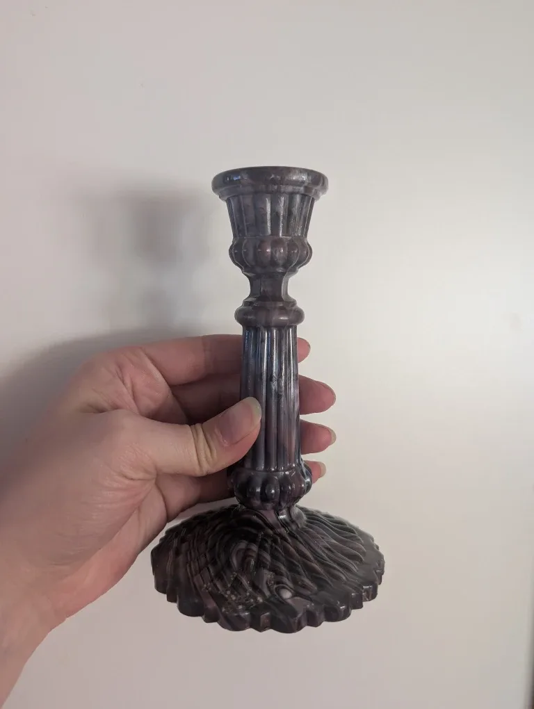 Purple Slag Glass Candlestick Holder