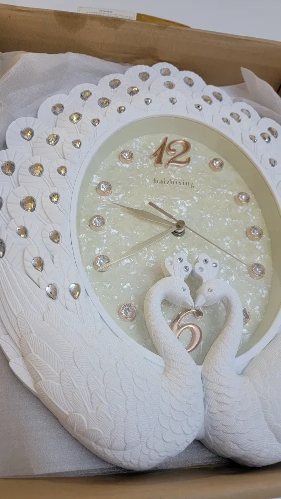 Haizhixing Pearl White Peacock Wall Clock – Elegant Home Decor image indicator(6)