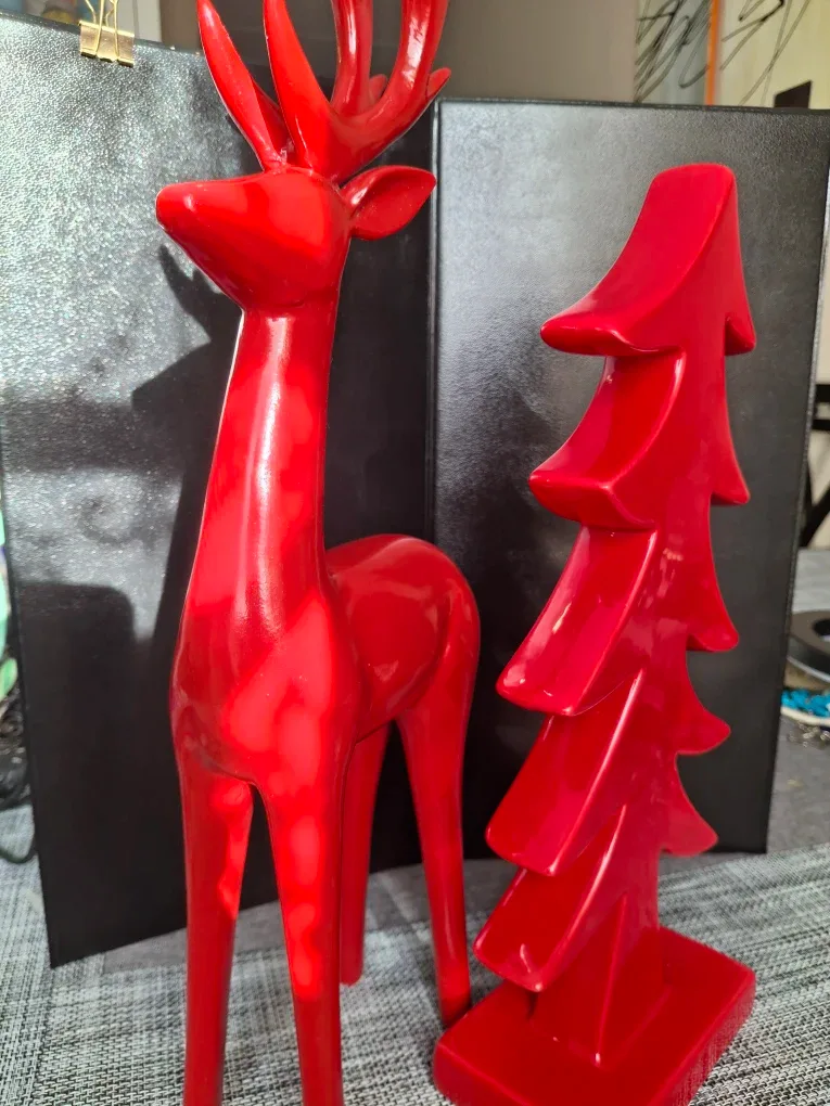 Red Ceramic  Deer and Christmas Tree Decoration image indicator(6)