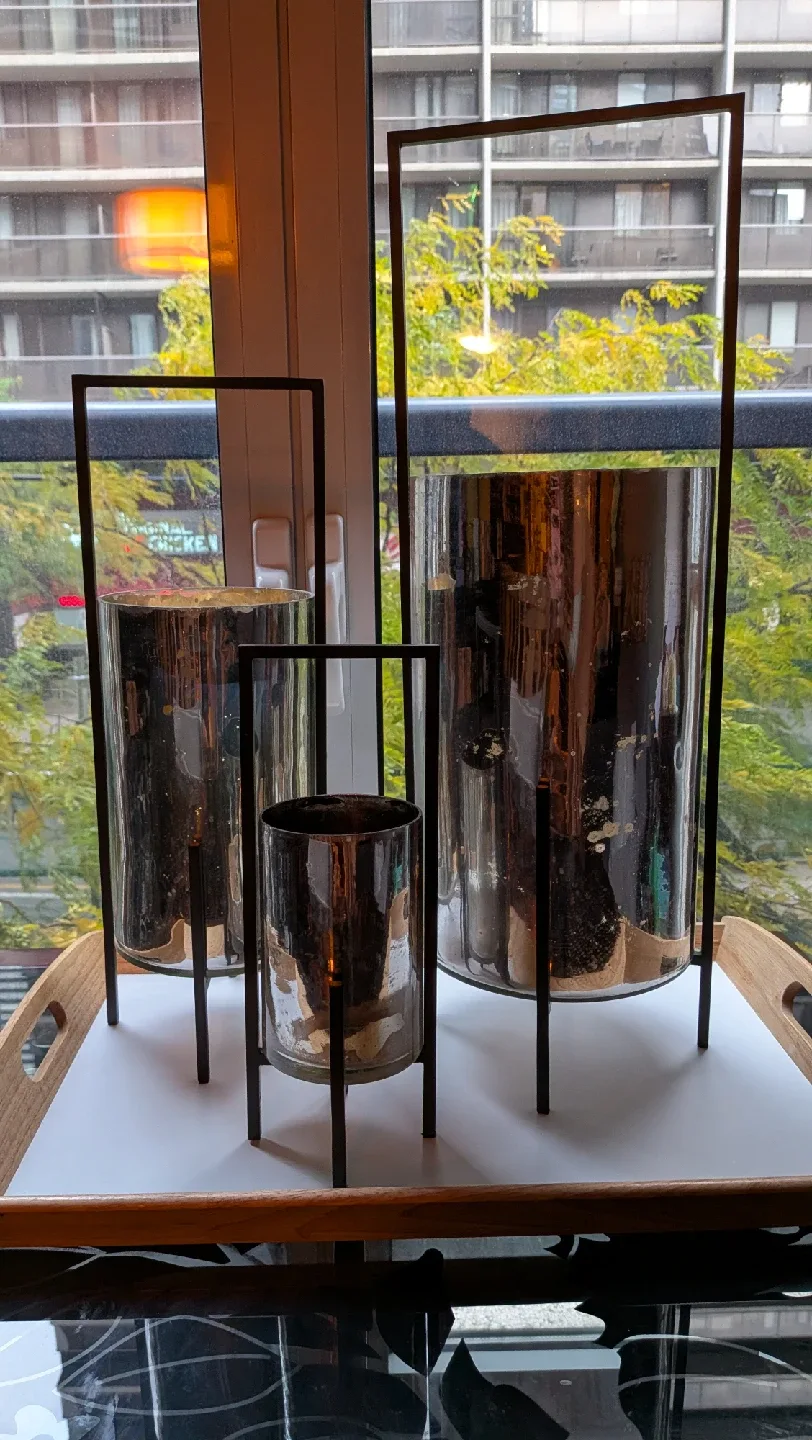 Metal & Glass Hurricane Candle Holder Set of 3, L, M, S thumbnail