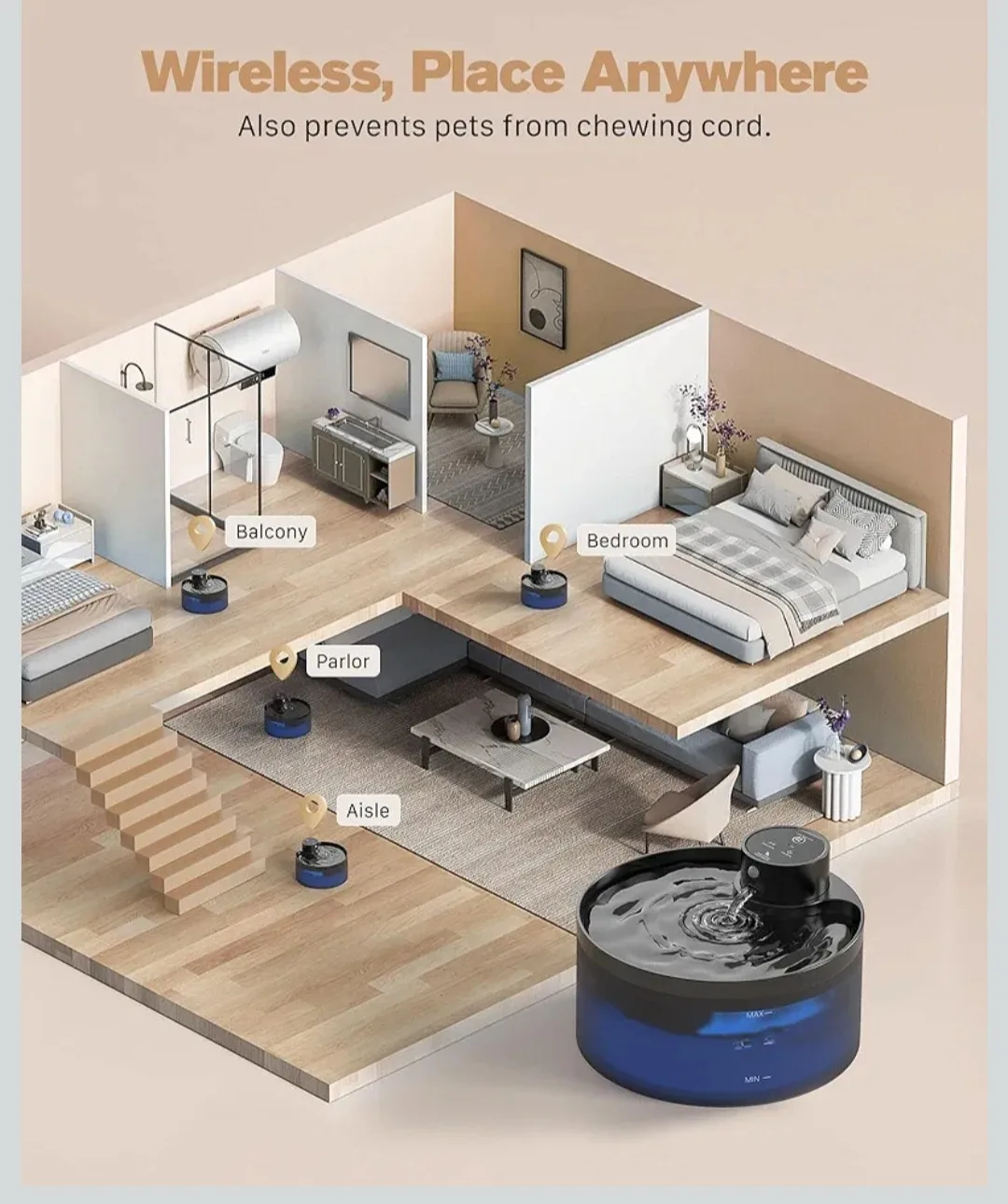 Wireless Cat Water Fountain: Pet Water Fountain Motion - 4200.. image indicator(6)