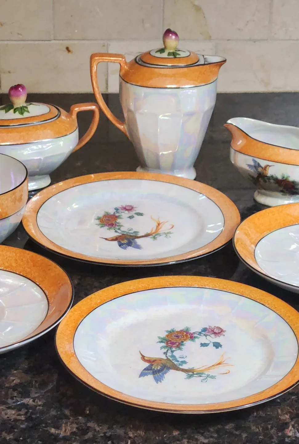 Vintage Japanese Tea Set with Bird Design image indicator(4)