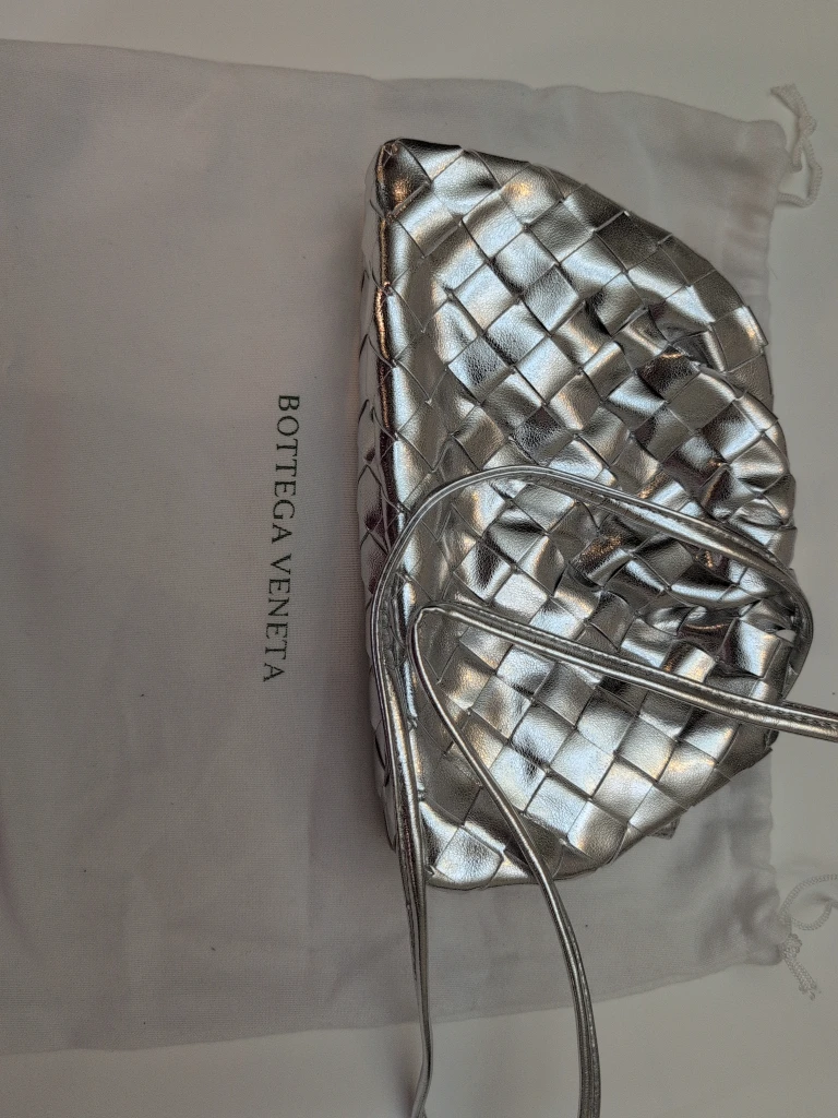 Bottega Veneta Silver Woven Clutch