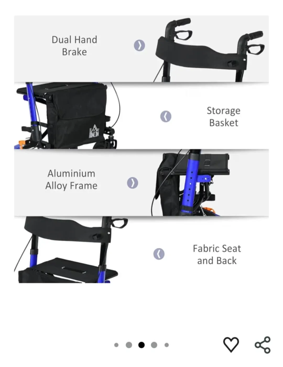 HOMCOM Blue Folding 4-Wheel Walker