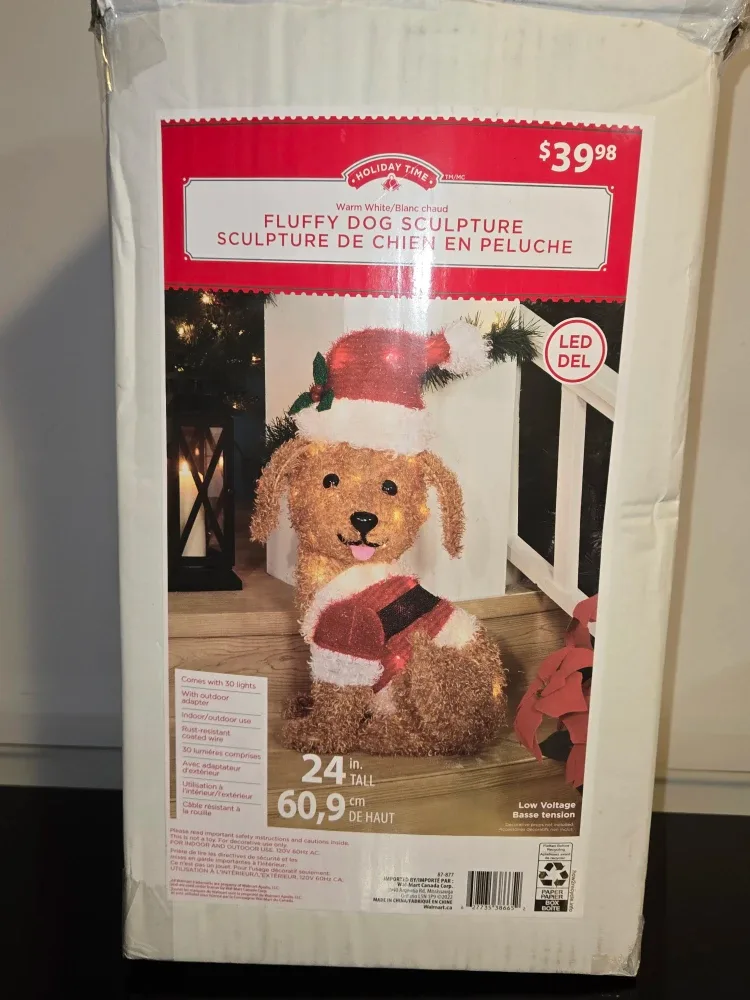 Holiday Time Fluffy Dog Sculpture - New in Box!