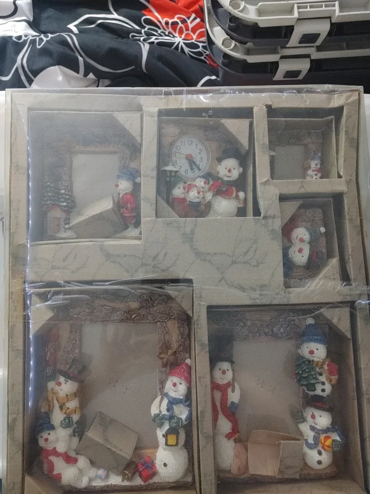 Snowman Picture Frame & Clock Set
