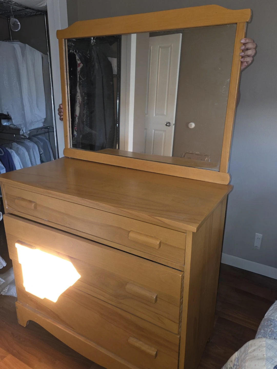 Wooden 3-Drawer Dresser and mirror - photo 5