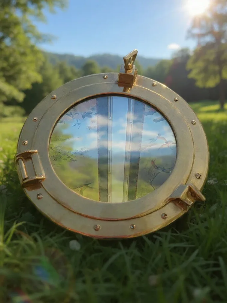 Vintage Ships Brass Porthole Mirror. Nautical. 12" dia image indicator(9)