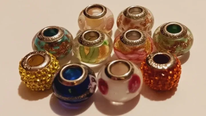 Lot of 10 × Sterling Silver 925 Colorful Glass Beads Charms