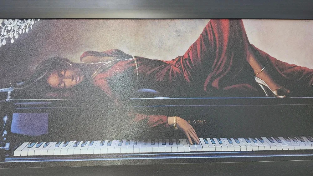 Elegant Framed Art Print Woman in Red on Piano image indicator(2)